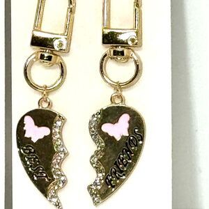 BAG CHARM Pink Butterfly “Best Friends” Heart Bag Charm Rhinestones Keychain